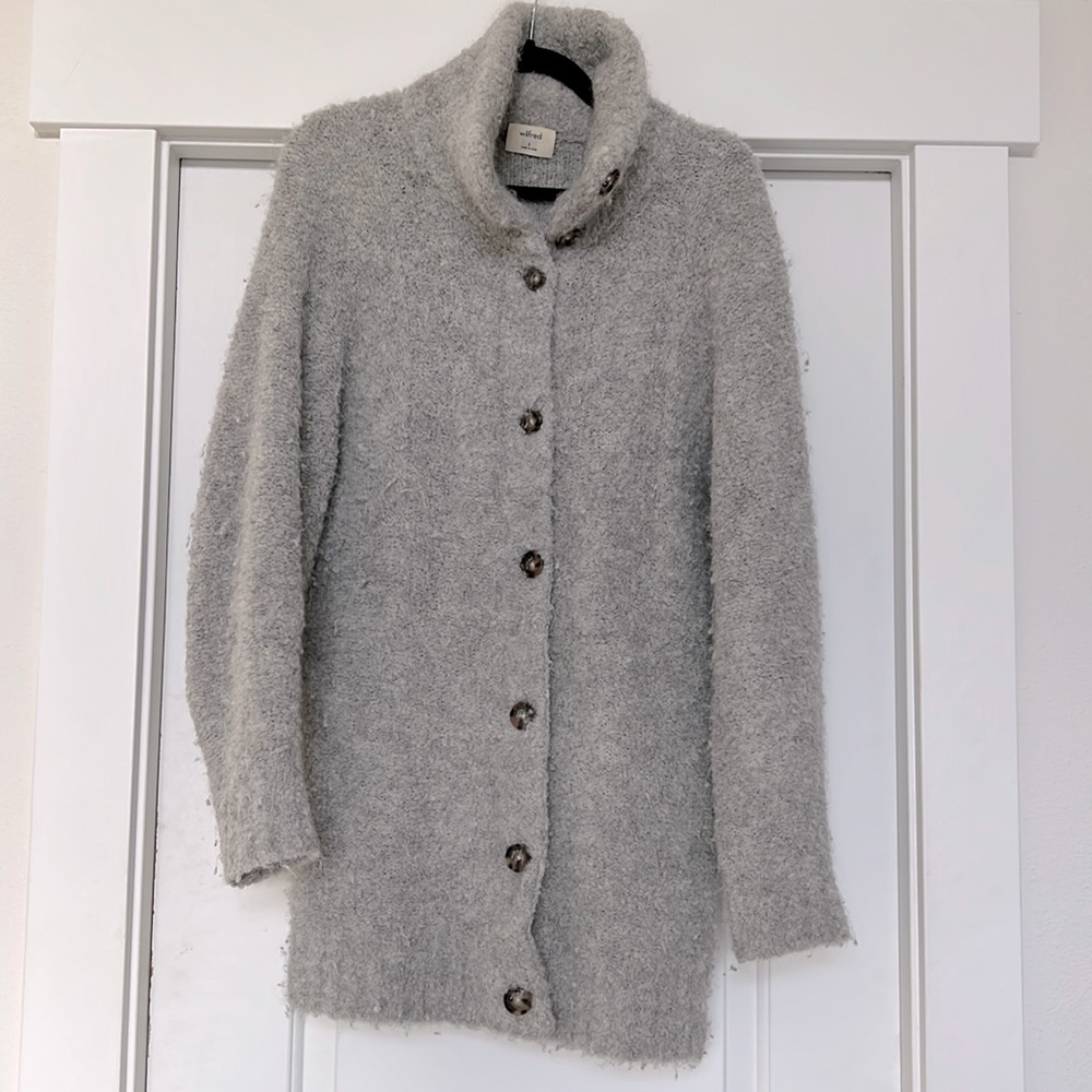 Wilfred oversized gray boucle cardigan